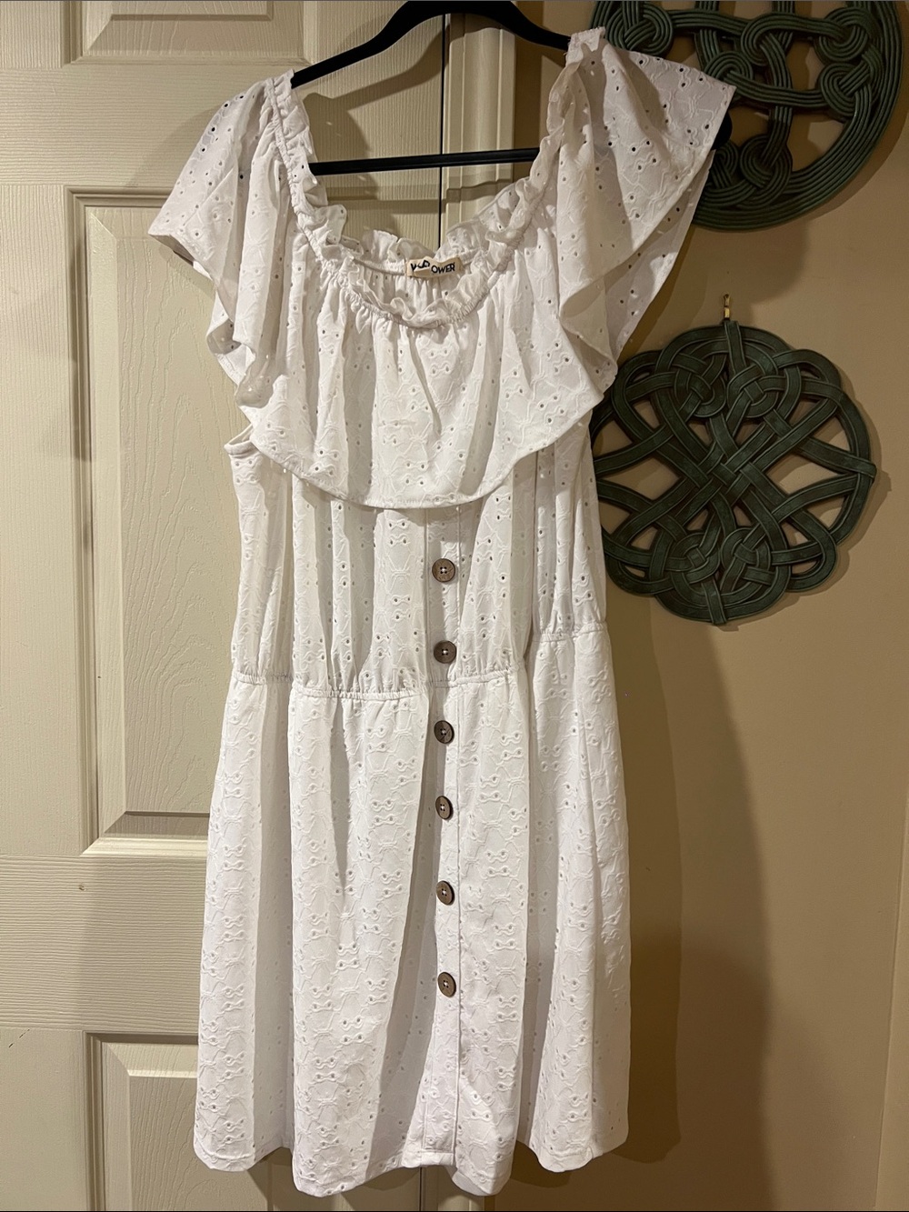 Wallflower White Eyelet Ruffle Button Mini Dress - Picture 1 of 4